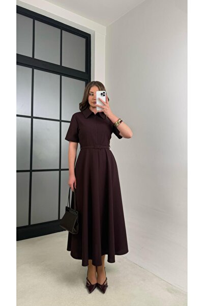 Gaus Mürdüm İnce Kemerli Elbise GAUS-00991