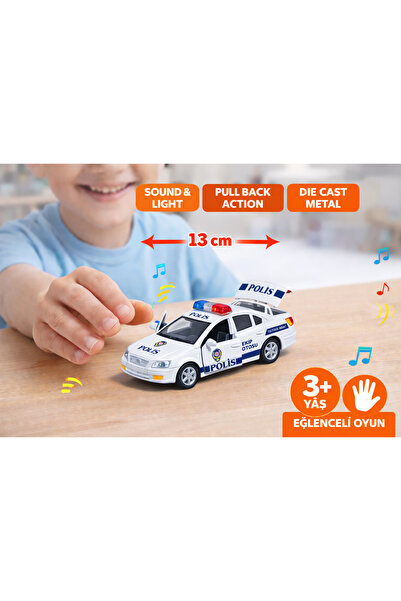 direkstoktan Diecast Metal Işıklı Çek Bırak Polis Arabası 13 cm