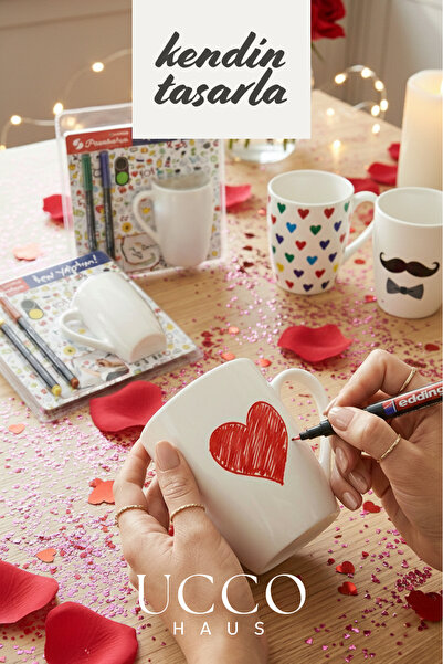 UCCO DIY Kupanı Kendin Tasarla Seti - 1 Adet Paşabahçe Porselen Kupa x 2 Eddi...