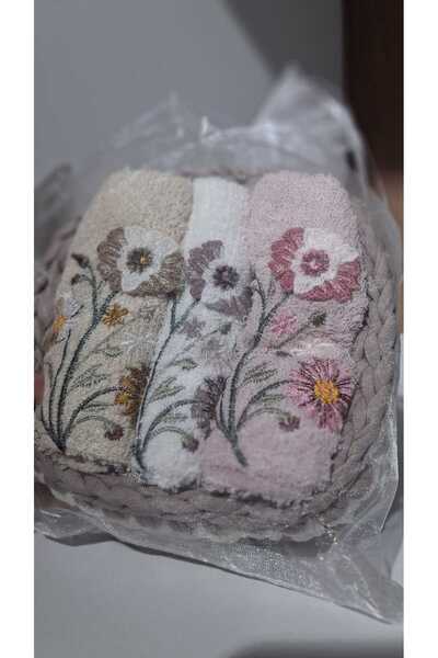 VELLON HOME طقم مناشف مصنوع يدويًا من 3 قطع مقاس 30 × 50 سم في سلة