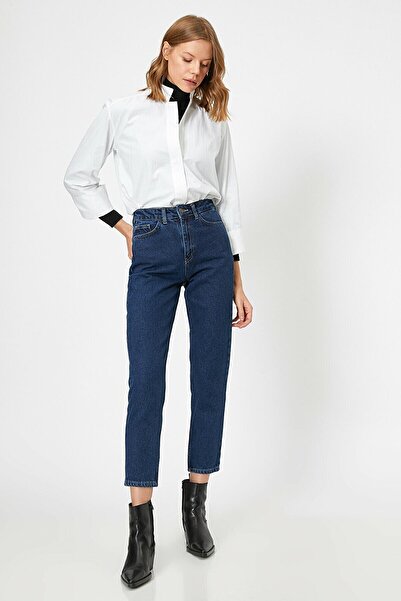 Livik Mom Jeans Σκούρο Μπλε Mom Ψηλόμεσο Τζιν Παντελόνι Lycra Colorfast Extra...