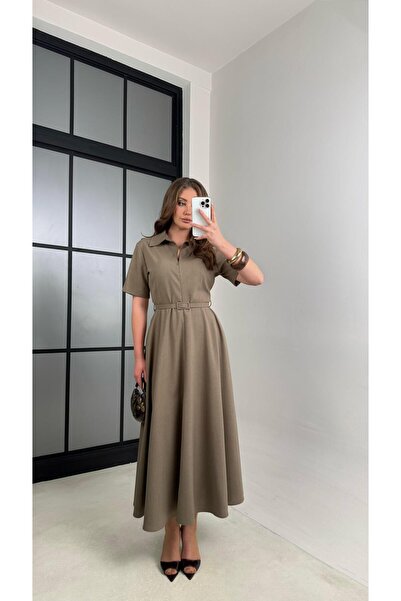 Gaus Haki İnce Kemerli Elbise GAUS-00991