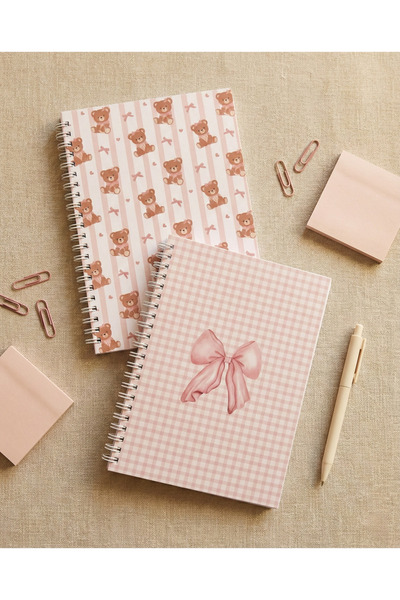 Elvina Paper A5 Spiralli Kareli Karton Kapak Not Defteri, 2'li Set, 75 Yaprak...