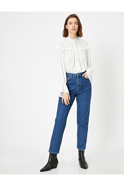 Trn JNS Color S.o.l.m.a.z Blue Jeans Women's Elastic Waist High Waist Mom Jeans