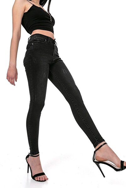 LİMABEL Maria Gold Women's Non-Fading Black Skinny High Waist Jeans Trousers