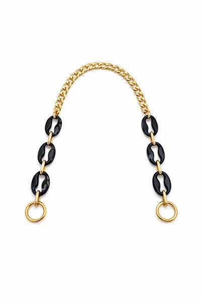 Nildenhobim Siyah Akrilik Detaylı Altın Renk Aksesuarlı El ve Omuz Çanta Askı...