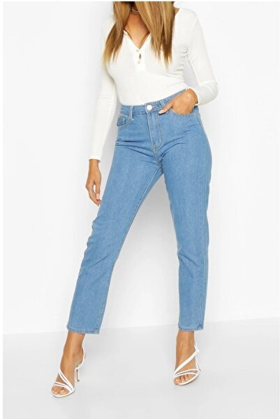 Livik Talie înaltă Blue Mom Jeans Pantaloni Lycra Colorfast Blue Light Blue M...