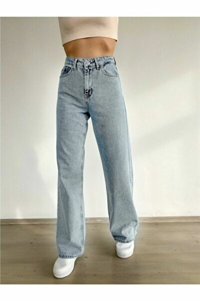 LİMABEL Ice Blue Women's Loose Lycra 90's Super High Loose Leg Denim Palazzo ...