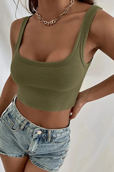 Quick&Shine Women's Black White Green Navy Blue Strappy Crop Top Blouse