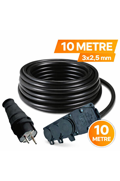 KONDEL AYDINLATMA 10 Metre Siyah Seyyar Uzatma Kablosu CCA 3x2,5 mm Topraklı ...