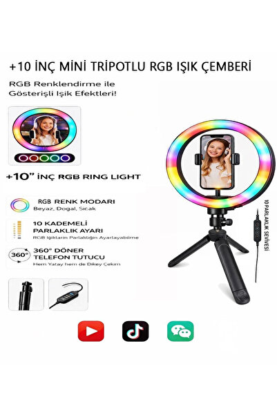 Moxti Masa Üstü Işık Ring Light 10 Inç LED Rgb Mini Masa Tripodlu Video Stüdy...