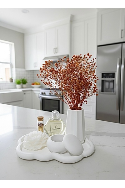 YASMELLA HOME Bulut Tepsi+ Vazo + Mumluk + Şakayık Mum + Şişe Kolonya + Tüp K...