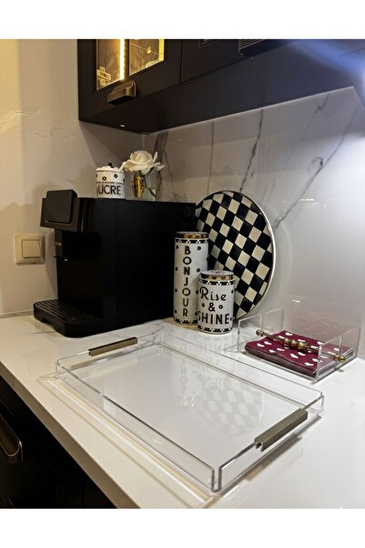 SETANO HOME 6 kişilik Düz Kulp Matgold Pleksi Tepsi