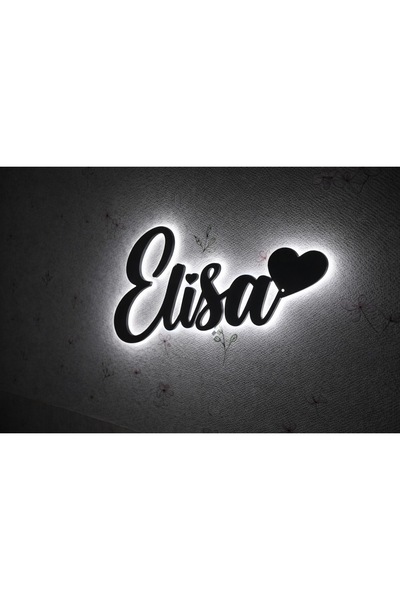 MB DEKOR ATÖLYESİ Kişiye Özel İsimli Siyah MDF Beyaz Peri LED Işıklı Duvar De...