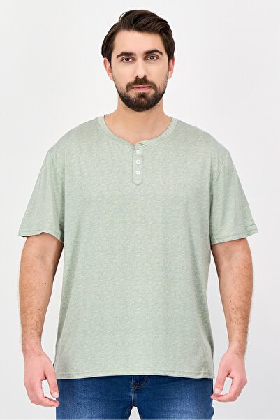 Frye Men Henley Neck Short Sleeve Heather T-Shirt, Sage Green