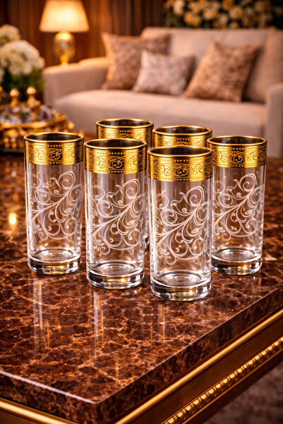 BYART Luxurious glass set with gold embellishment – ​​6 pieces, elegantly des...