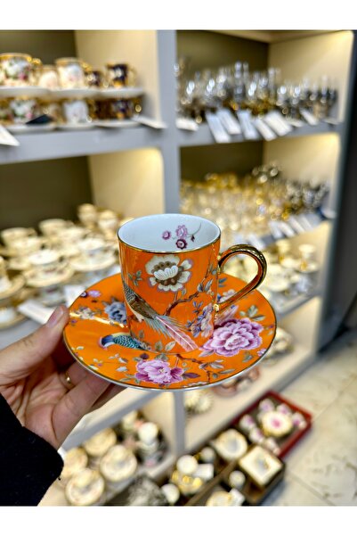 Vakıf home ROY KING Marka 6 Kişilik Porselen 12 Parça Tavus Kuşlu Güllü Kahve...