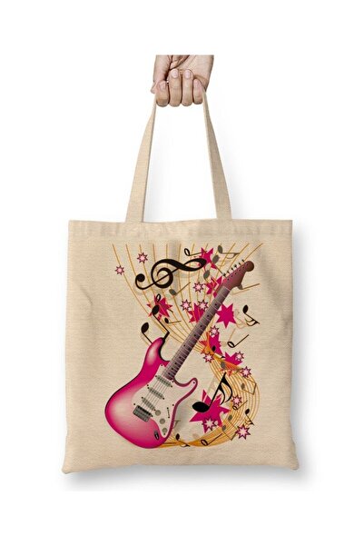 Toyaso Muzică Muzică Chitară Geantă de pânză albă Geantă de cumpărături cu mâ...