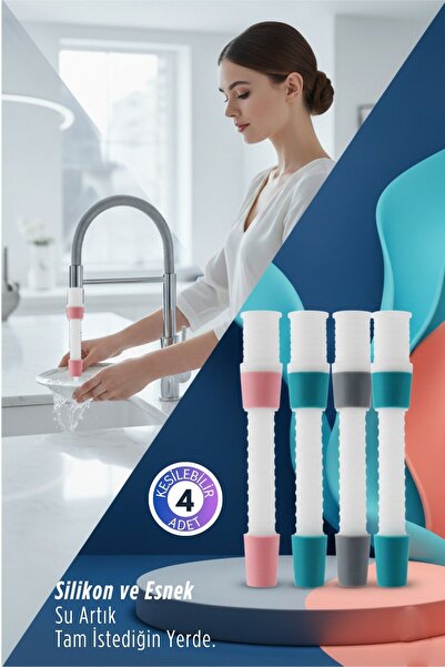 Transformacion 4 LÜ Silikon Esnek Musluk Uzatıcı – 14.5 cm Lavabo ve Mutfak B...