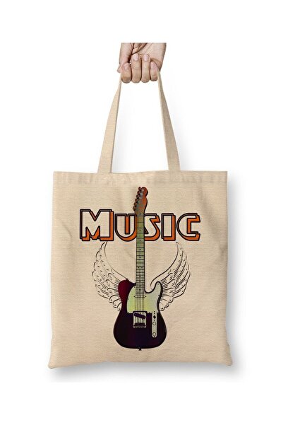 Toyaso Guitar Music Geantă de cumpărături din pânză albă, cu mâner lung, Gean...
