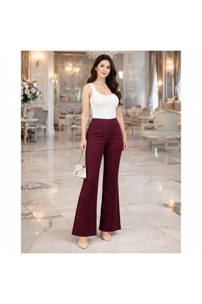 ROSE DAWSON Kadın Yüksek Bel Taş İşlemeli İspanyol Paça Pantolon