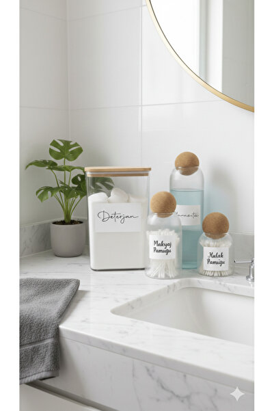 Dia Bathroom Countertop Organization Set with Labels and Bamboo Lids Detergen...