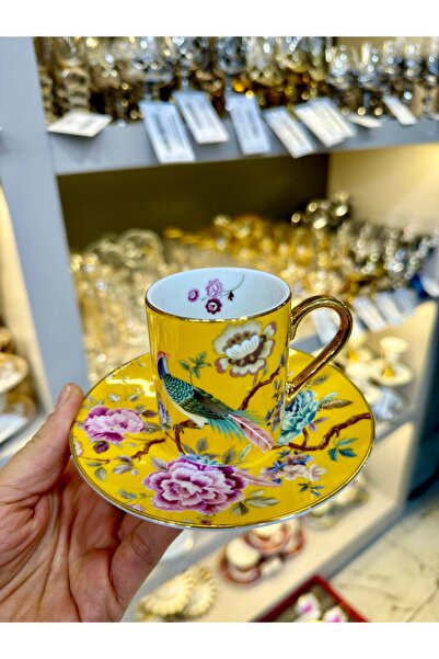 Vakıf home Royking Porselen Gold Güllü 6 Kişilik Kahve Fincan Takımı Seti