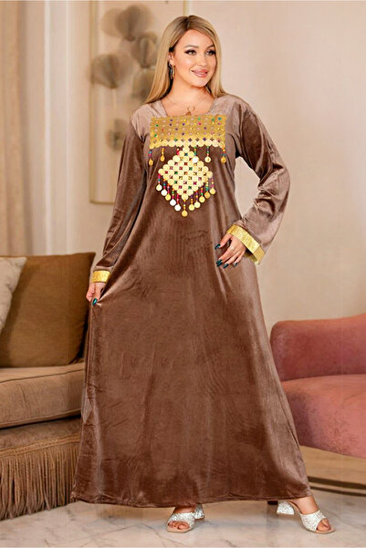 AsrymShop Lightweight beige velvet winter abaya