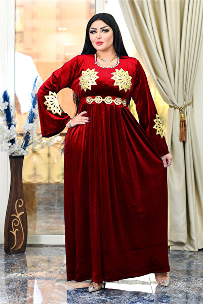 AsrymShop Lightweight velvet winter abaya with a brick-colored belt