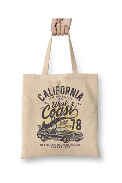 Toyaso California West Coast Surfing White Tote Bag Long Handle Shopping Bag ...