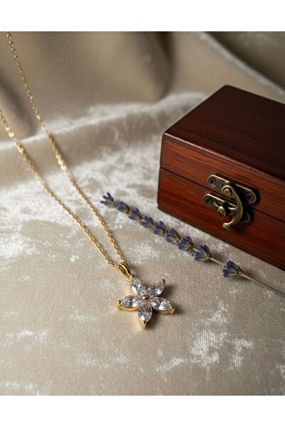 Meneva Aksesuar Zirkon Taşlı Nergis Çiçeği Çelik Kolye