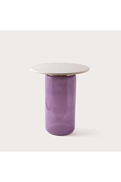 homez Glass Side Table with Marble Top, Lilac 55*48cm