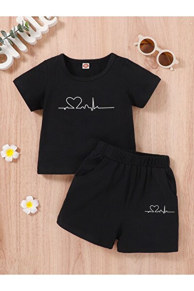 Kids طقم تي شيرت صيفي للأولاد والبنات مطبوع عليه Heart and Sola Ritim باللون ...