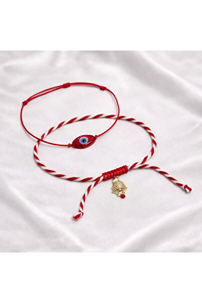 Femenino Murano Cam Nazar Boncuğu ve Gold Balık Detaylı Marteniçka Bileklik S...