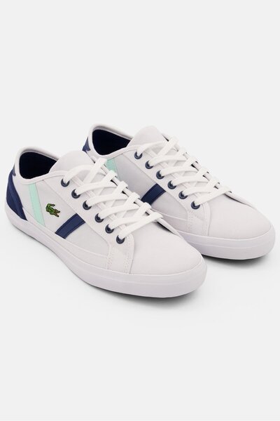 Lacoste Women Lace Up Embroidered Logo Casual Shoes, White/Navy