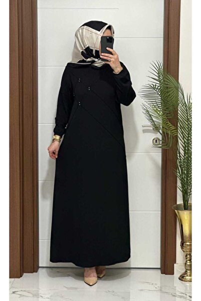 MODA ALMİRA F10 K 80 SİYAH ÇAPRAZ ÇIMALI TAŞLI ELBİSE