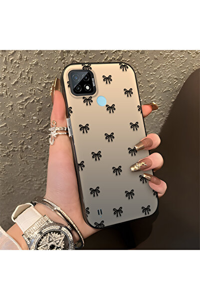 CASEVIBE Realme C21 Uyumlu, siyah kurdele bowlu, darbeye dayanıklı telefon kı...