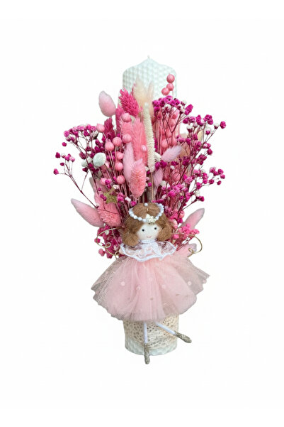 OEM Lumânare de botez din ceară naturală – culoare milky white, decorată cu f...