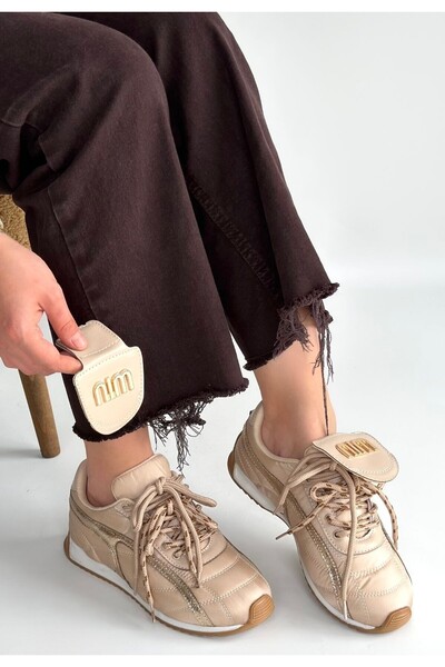 Lisinya Dissa Beige Leather Lace-Up Sneakers with Parachute Detail - Tygoo