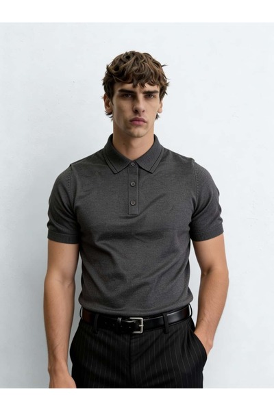 Atelier Old Money Rupert Antrasit Kısa Kollu Polo Yaka T-shirt SS7033