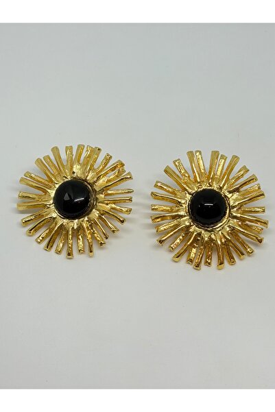 Tasarım Gold Plated Sun Shaped Natural Stone Detailed Special Women's Earrings