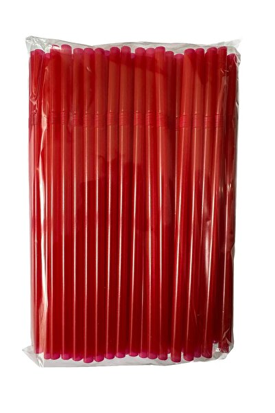 omeyva Körüklü Kırmızı Kalın Buzlu Soğuk İçecek Pipet - 22 Cm. - 8 mm. - 100 ...