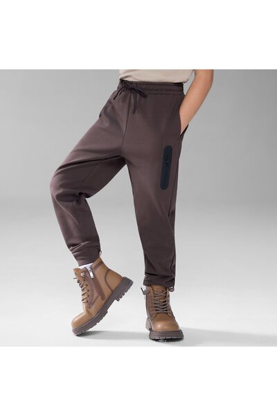 Giordano بنطال رياضي للأطفال من قماش إنترلوك، بقصة عادية مدببة وخصر مطاطي