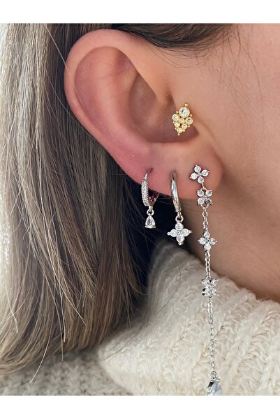Pinery Jewels Çiçek Sallantılı Zirkon Taşlı Kadın Küpe Çifti