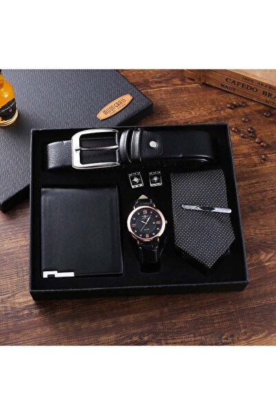 oludeniz Elegant 6-Piece Men’s Business Gift Set – Black Leather Watch, Belt,...