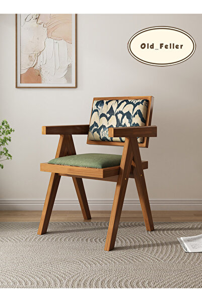 Old_Feller Vintage Dining Chair with/ PU Leather Seat & Feather Back For Home...