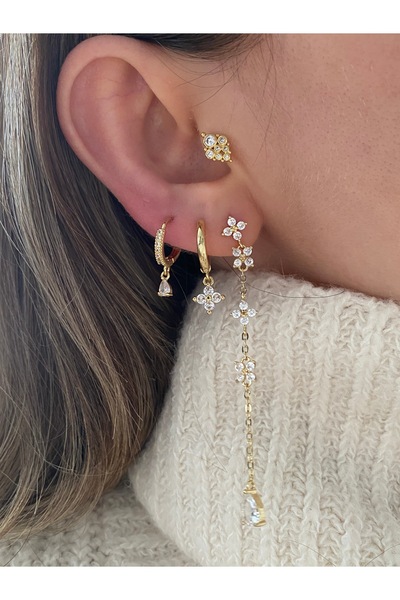 Pinery Jewels Çiçek Sallantılı Zirkon Taşlı Kadın Küpe Çifti
