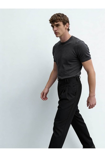 Atelier Old Money Basic Antrasit Kısa Kol Triko T-shirt SS7024