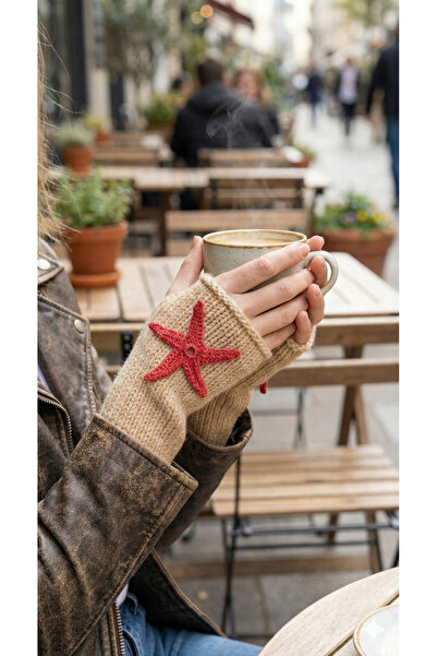 Didora Deniz Yıldızı Detaylı El Örgüsü Parmaksız Örgü Eldiven