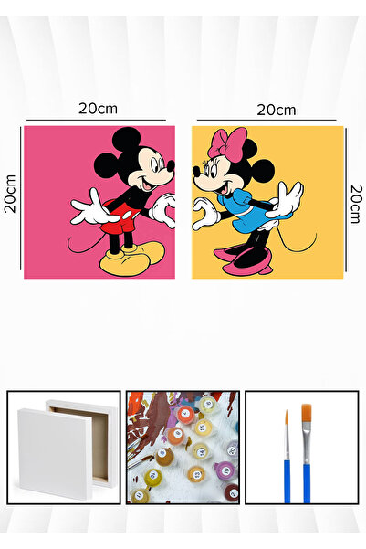 Corvo Sayılarla Boyama 20x20 Cm İkili Tuval Seti Fırça Boya Dahil - MİCKEY Çİ...